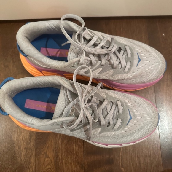 Hoka Women's Gray Sneakers with Pink and Orange Accents - Picture 5 of 6